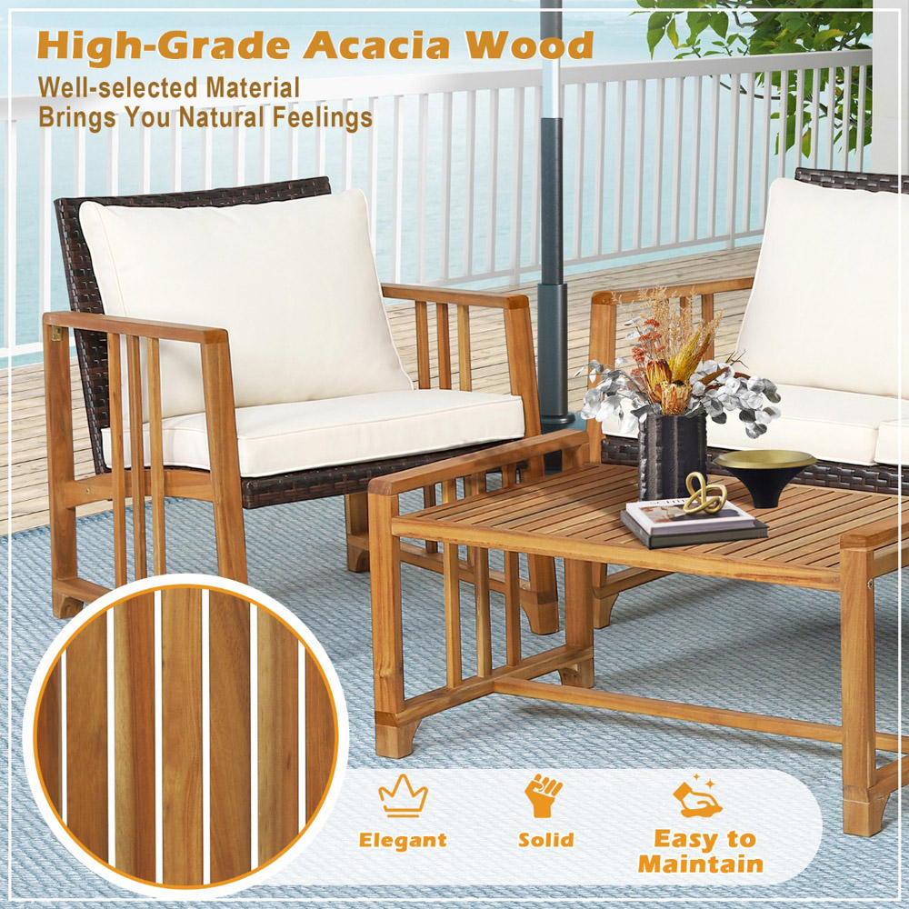 Costway 4 Seater Brown Outdoor Rattan Set with Cushion Image 5