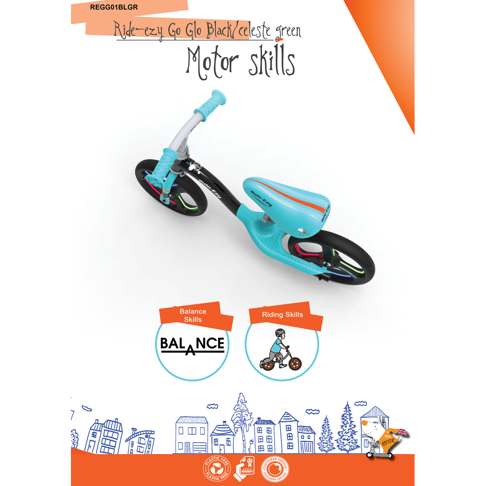 Ride-Ezy Go Glo Black Celeste Green 2 Wheel Balance Bike Image 7