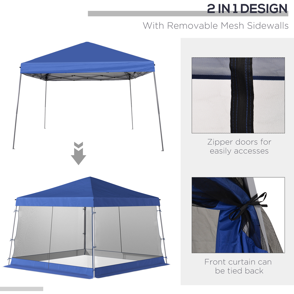 Outsunny 3.6 x 3.6m Blue Pop-Up Canopy Gazebo with Mesh Screen Side Walls Image 4