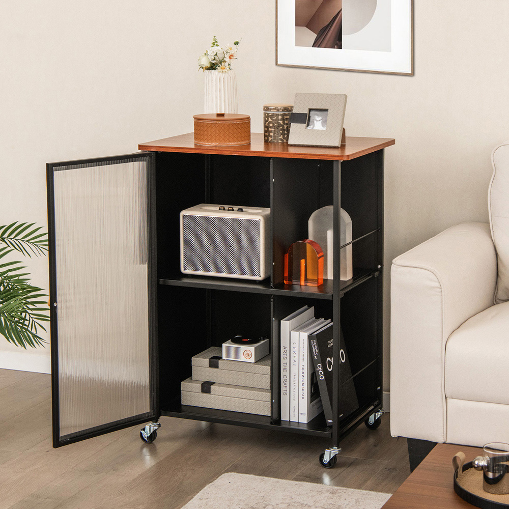 Costway Single Door Black Mobile Cabinet Cart Image 4