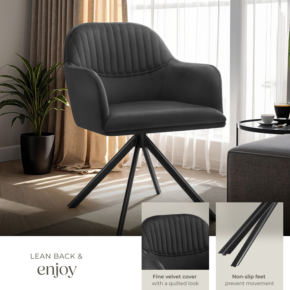 tectake Lona Black Velvet Upholstered Swivel Armchair Image 4