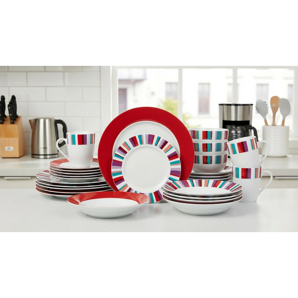 Waterside Mix and Match Stripe Multicolour 24 Piece Dinner Set Image 4