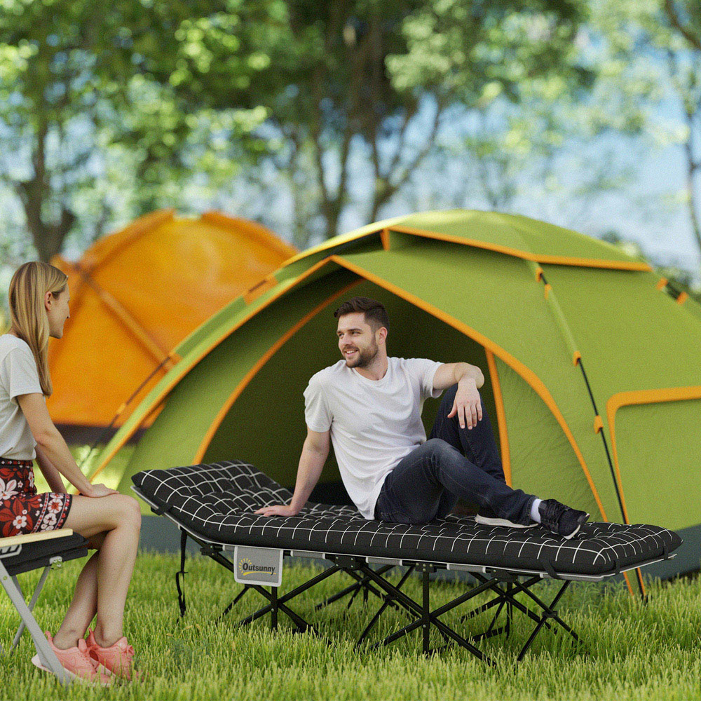 Outsunny Single Black Folding Camping Cot with Mattress Image 2