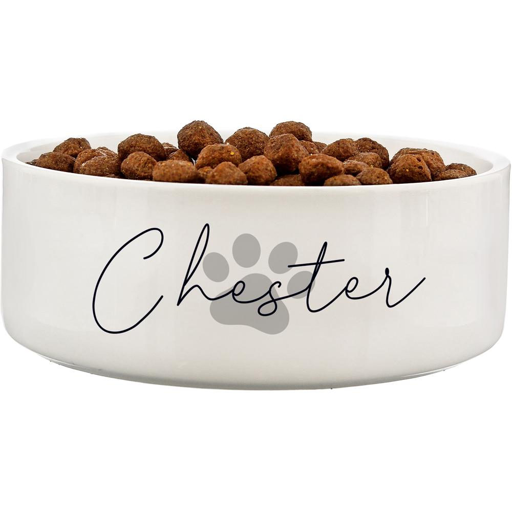 Personalised Memento Grey Paw Print Name Medium Pet Bowl 14cm Image 1