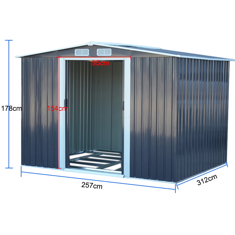 Living and Home 10 x 8ft Anthracite Metal Apex Garden Storage Shed Image 6