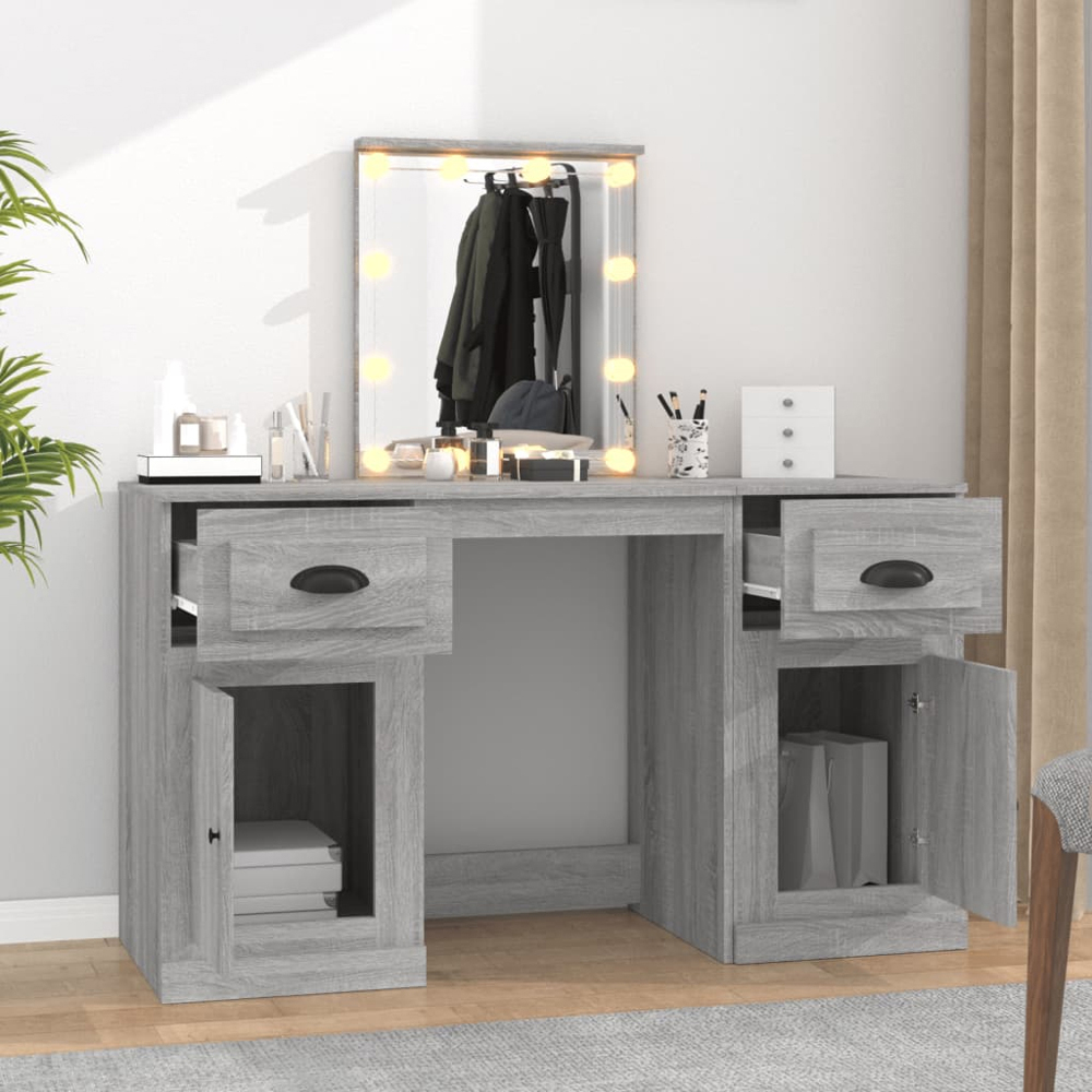 vidaXL 2 Door 2 Drawer Grey Sonoma Dressing Table with LED Mirror Image 8