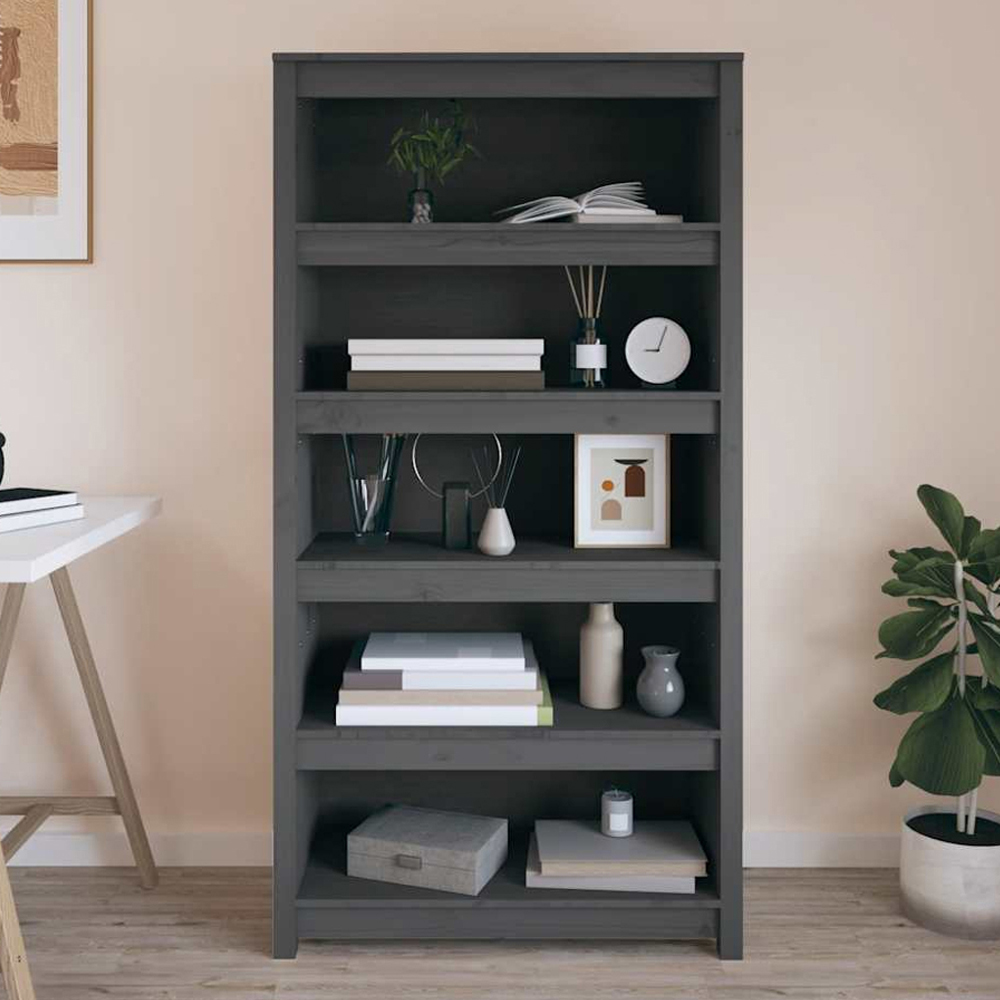 vidaXL 5 Shelf Grey Solid Pine Wood Bookcase Image 1