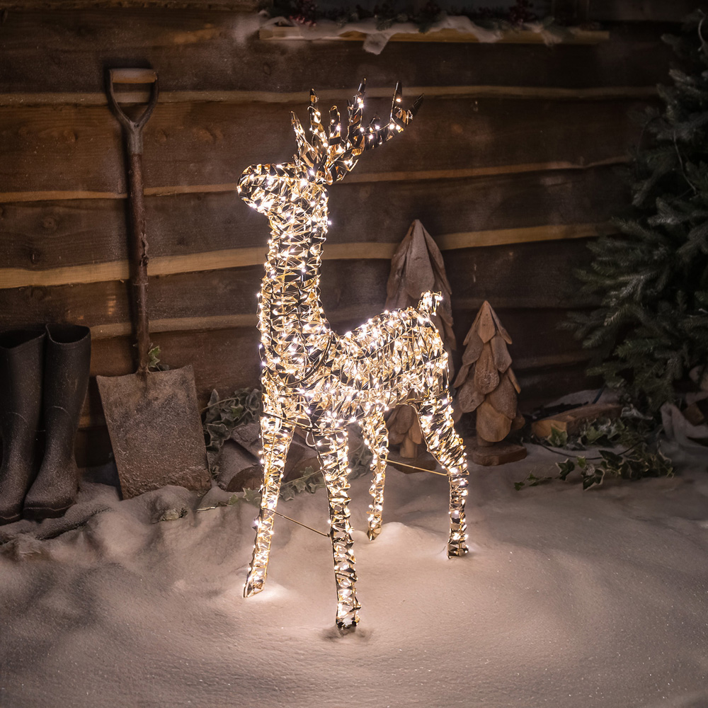 The Christmas Centre 600 Warm White LED Micro Lights Pre-Lit Gold Laser Lit Deer 80cm Image 5