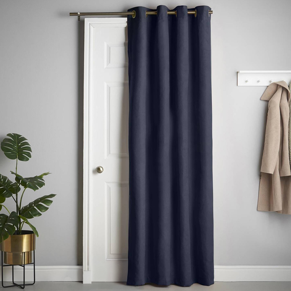 Alan Symonds Navy Velvet Chenille Blackout Ring Top Eyelet Curtains 137 x 213cm Image 1