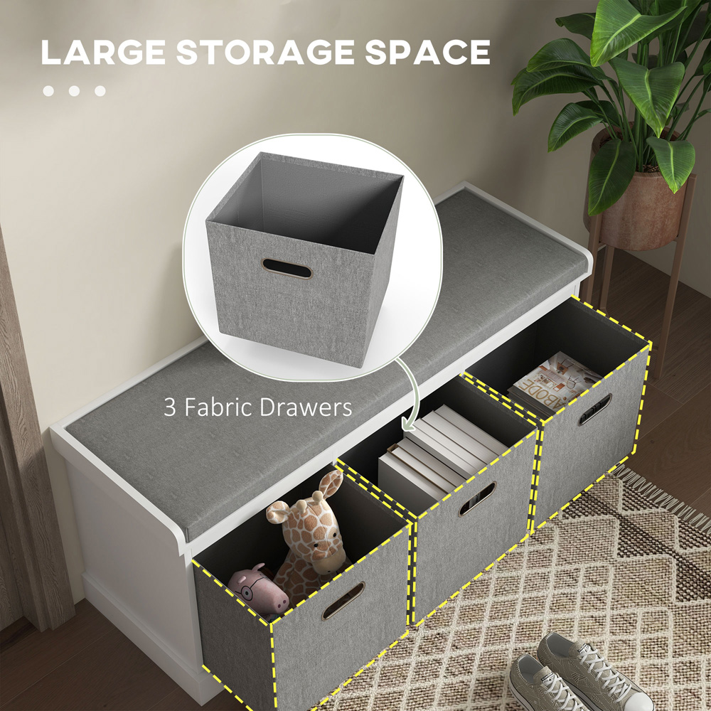 HOMCOM 3 Fabric Drawer White Shoe Storage Bench Image 5