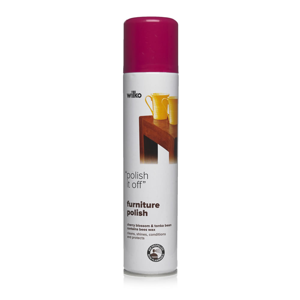 Wilko Furniture Polish Aerosol Spray Cherry Blossom and Tonka Bean