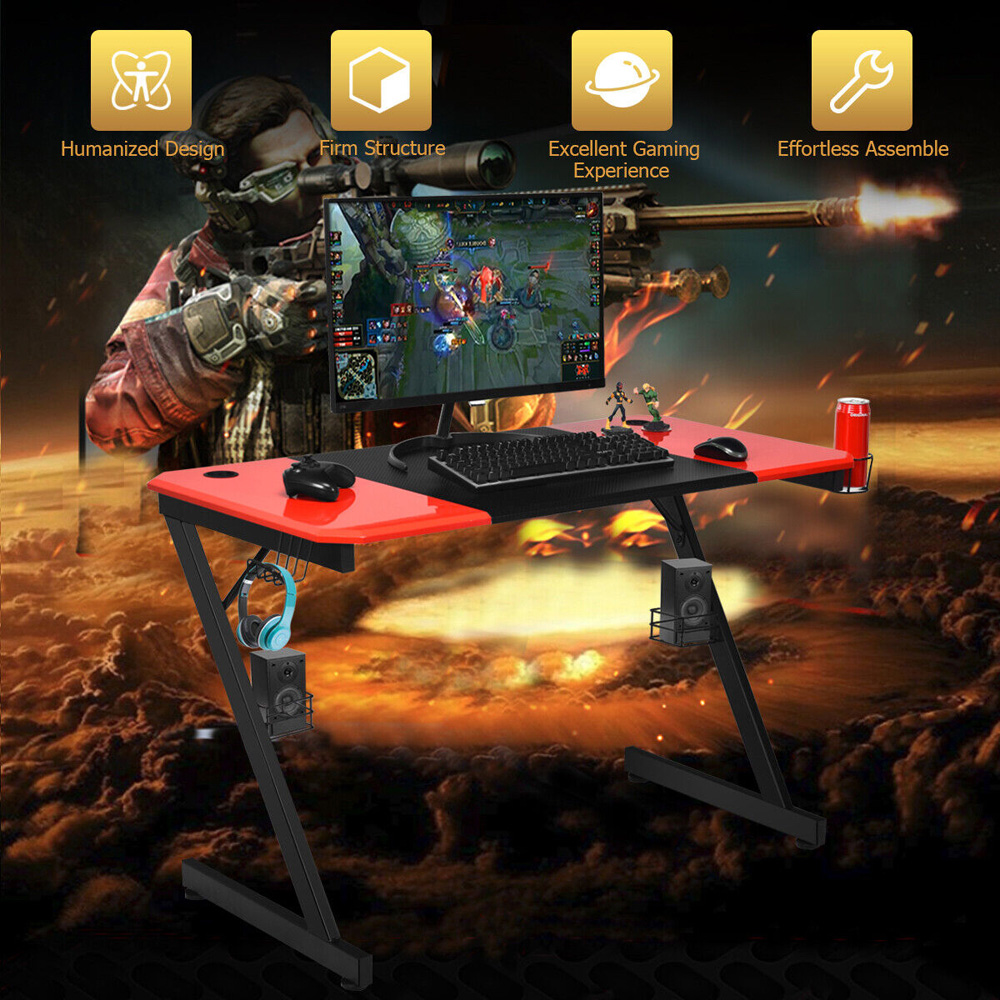 Costway Z Shaped Carbon Fibre Surface Gaming Desk Image 7