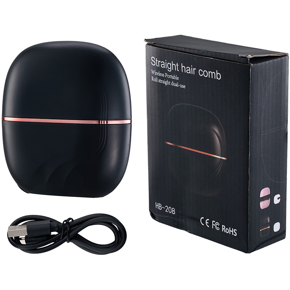 Living and Home Black Mini Cordless Rechargeable Hair Straightener Brush 25W Image 4