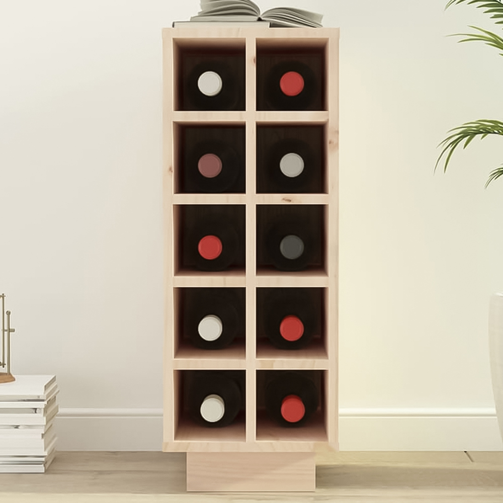 vidaXL 10 Bottle Natural Brown Freestanding Wine Cabinet Image 1