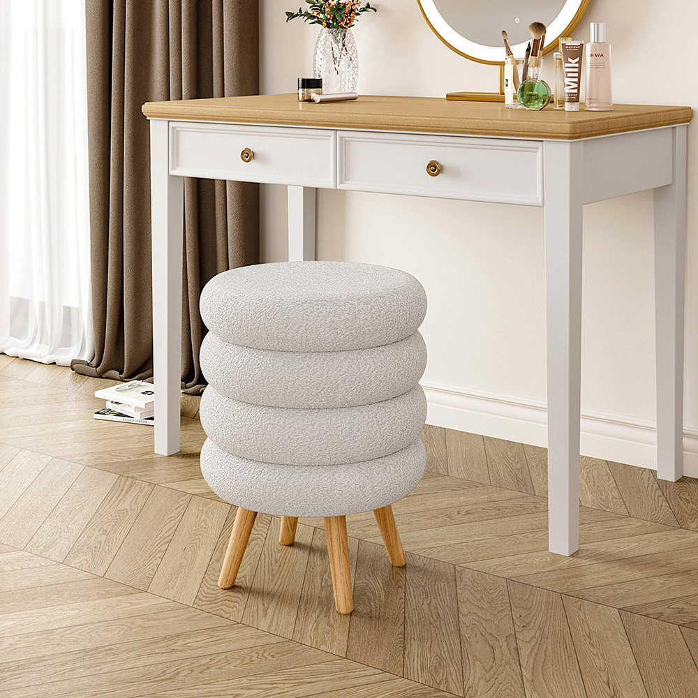 Living and Home White Creative Teddy Bear Fabric Footstool with Wooden Legs Image 3
