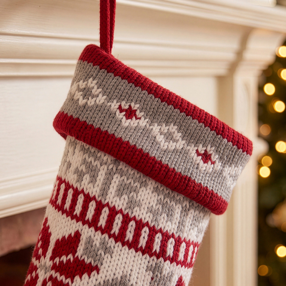 Dibor Red Fair Isle Nostalgia Knit Christmas Stocking Image 4