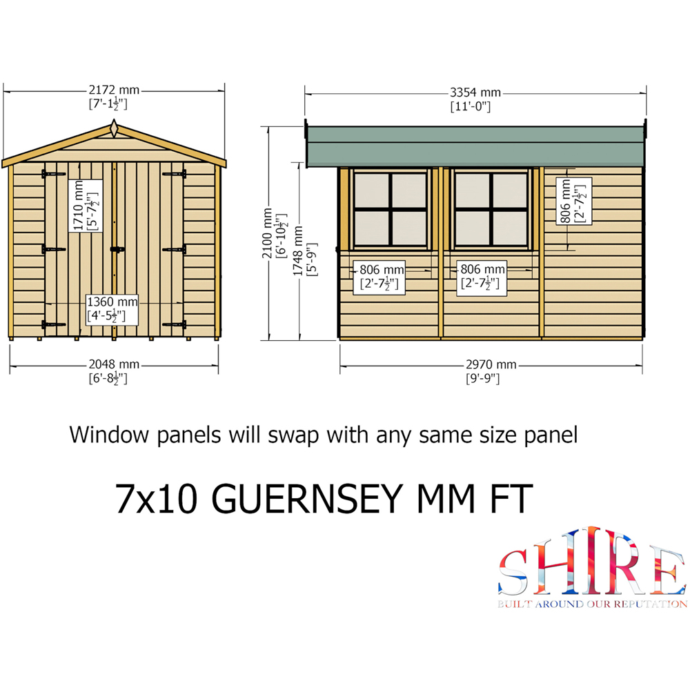 Shire Guernsey 7 x 10ft Double Door Shiplap Apex Shed Image 9