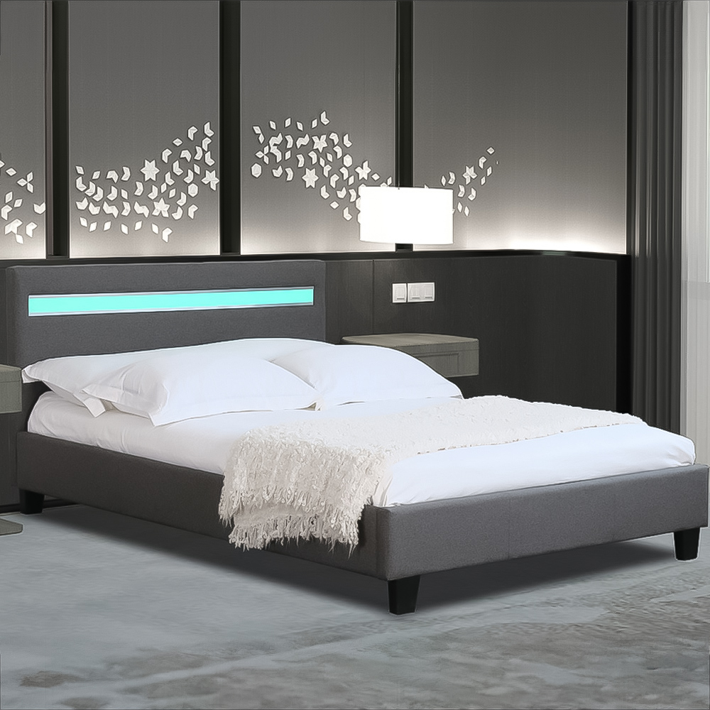 Brooklyn Small Double Dark Grey Fabric Modern LED Bed Frame Image 1