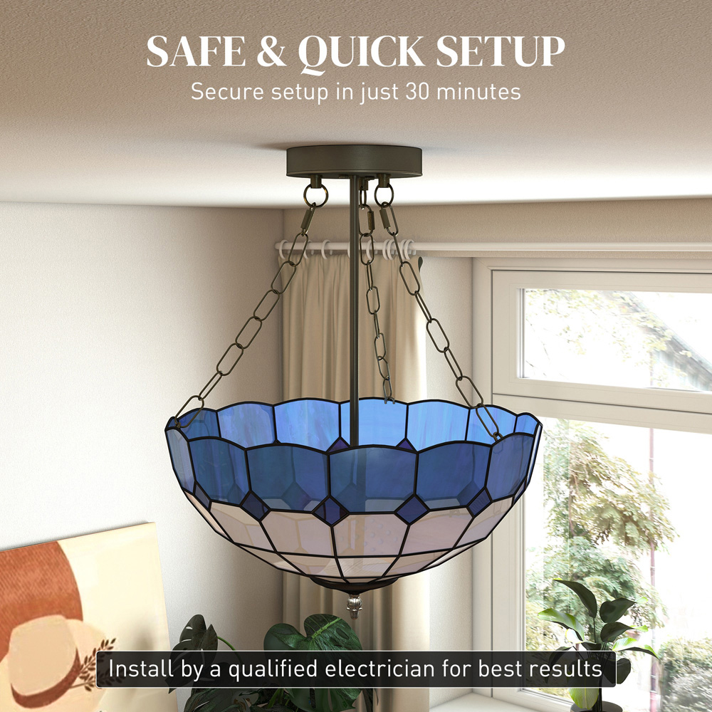 HOMCOM Blue Tiffany Style Ceiling Light Image 6