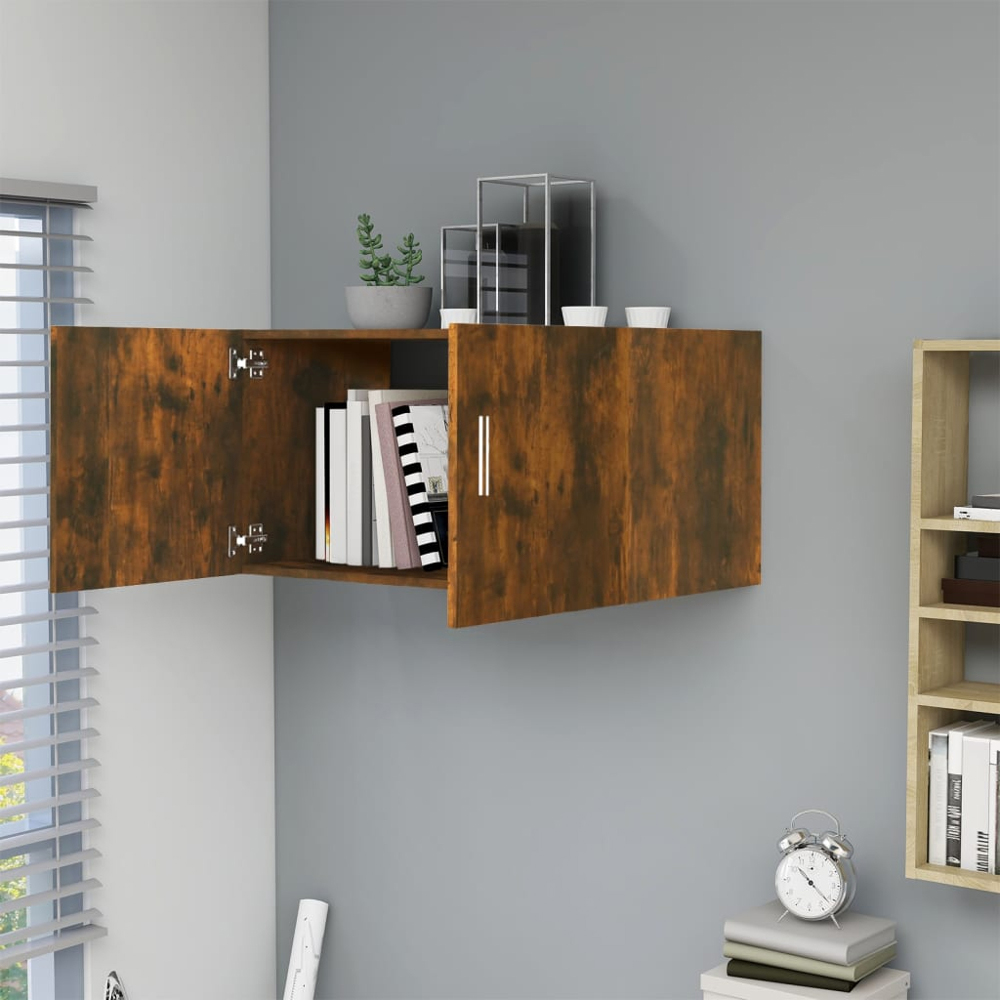 vidaXL 2 Door Smoked Oak Wall Mounted Cabinet with Silver Handle Image 7