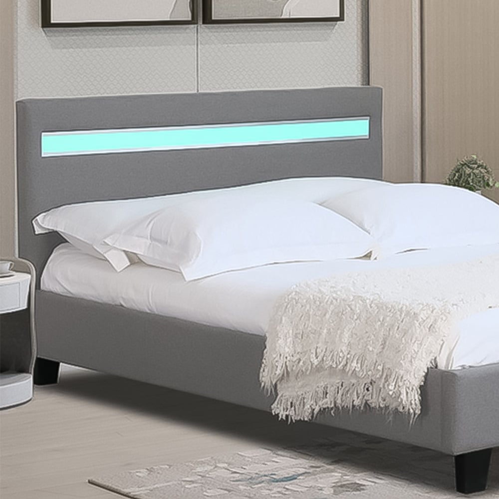 Brooklyn Small Double Light Grey Fabric Modern LED Bed Frame Image 2