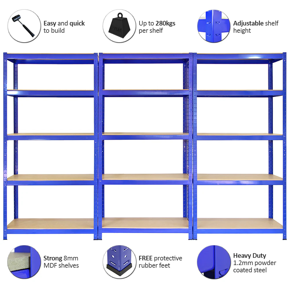 Monster Shop T-RAX Blue Metal Racking Units and Bay Connectors 180 x 90 x 45cm 3 Pack Image 4