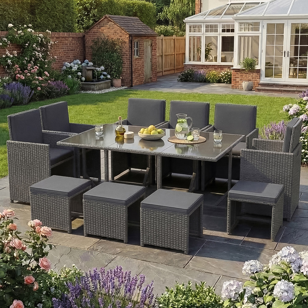 GARDEN VIDA Cuba Rattan 10 Seater Garden Dining Set Grey Image 1
