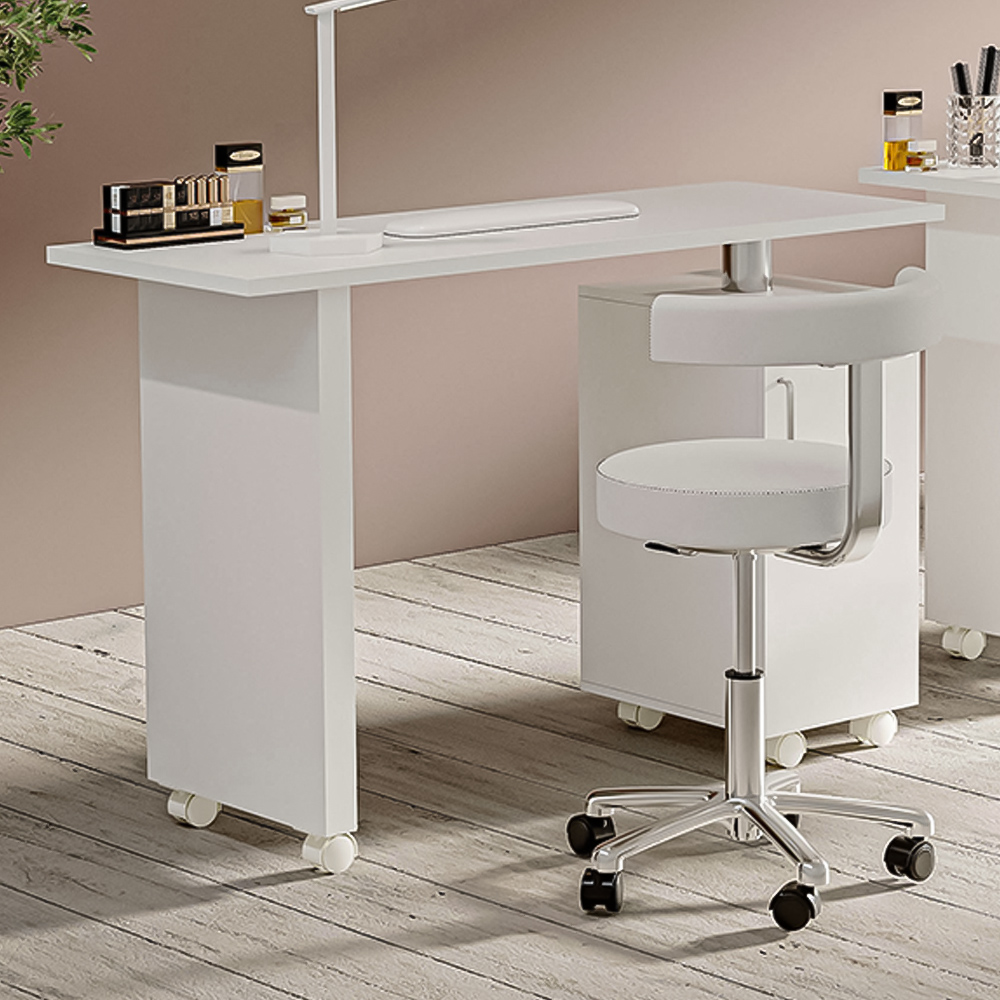 Living and Home Single Drawer White Rolling Manicure Table Image 1