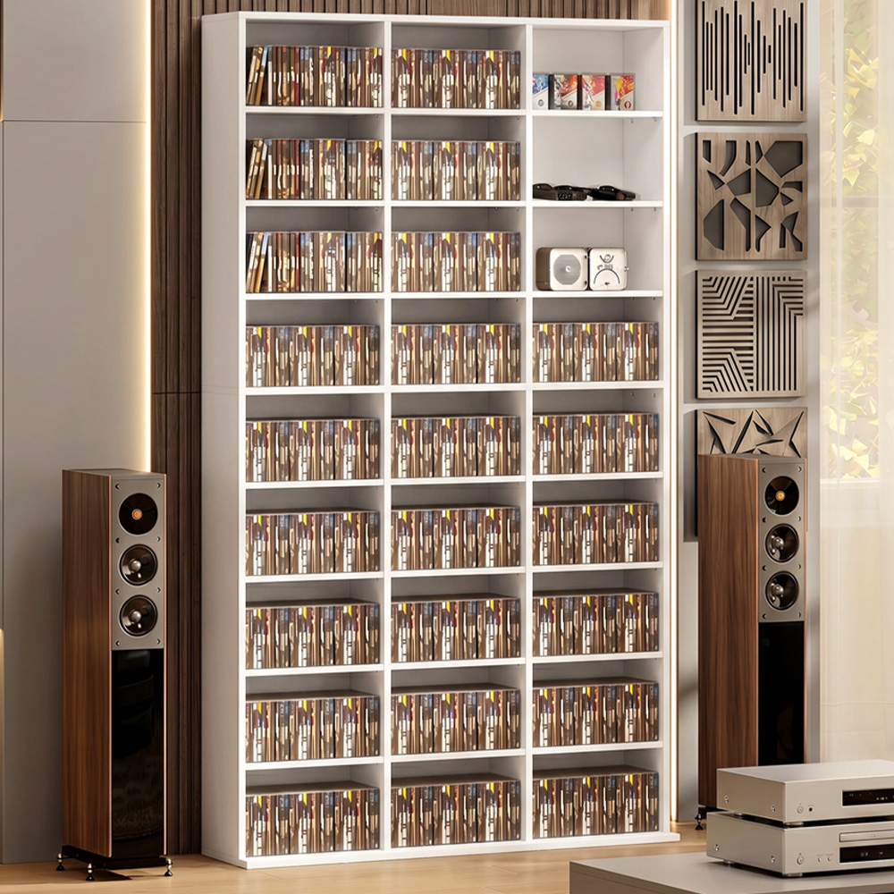HOMCOM 27 Shelf White DVD Storage Unit Image 1