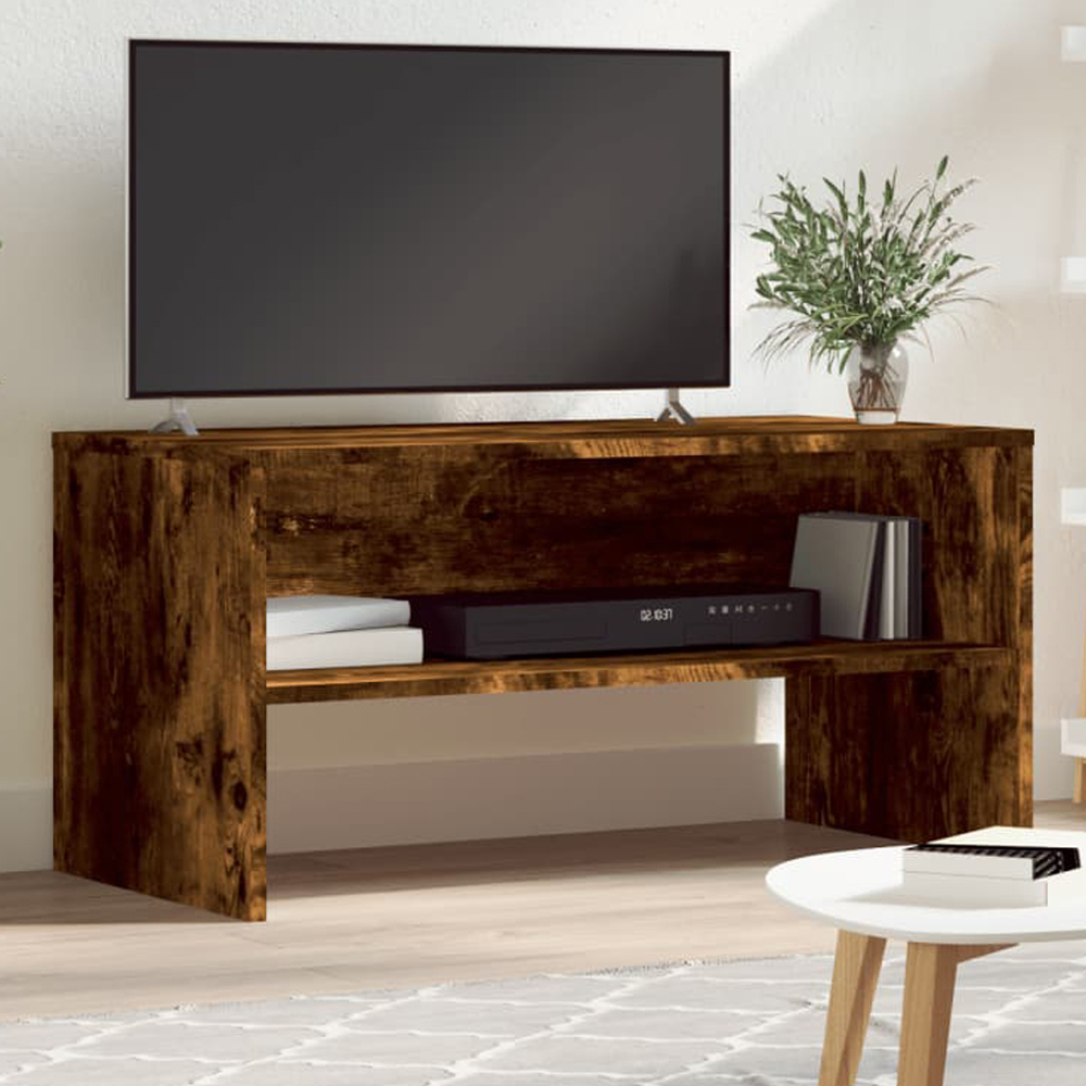 vidaXL Single Shelf Smoked Oak TV Cabinet Image 1