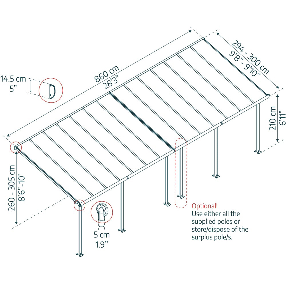 Palram Canopia Olympia Grey Clear 3 x 8.51m Patio Cover Image 6