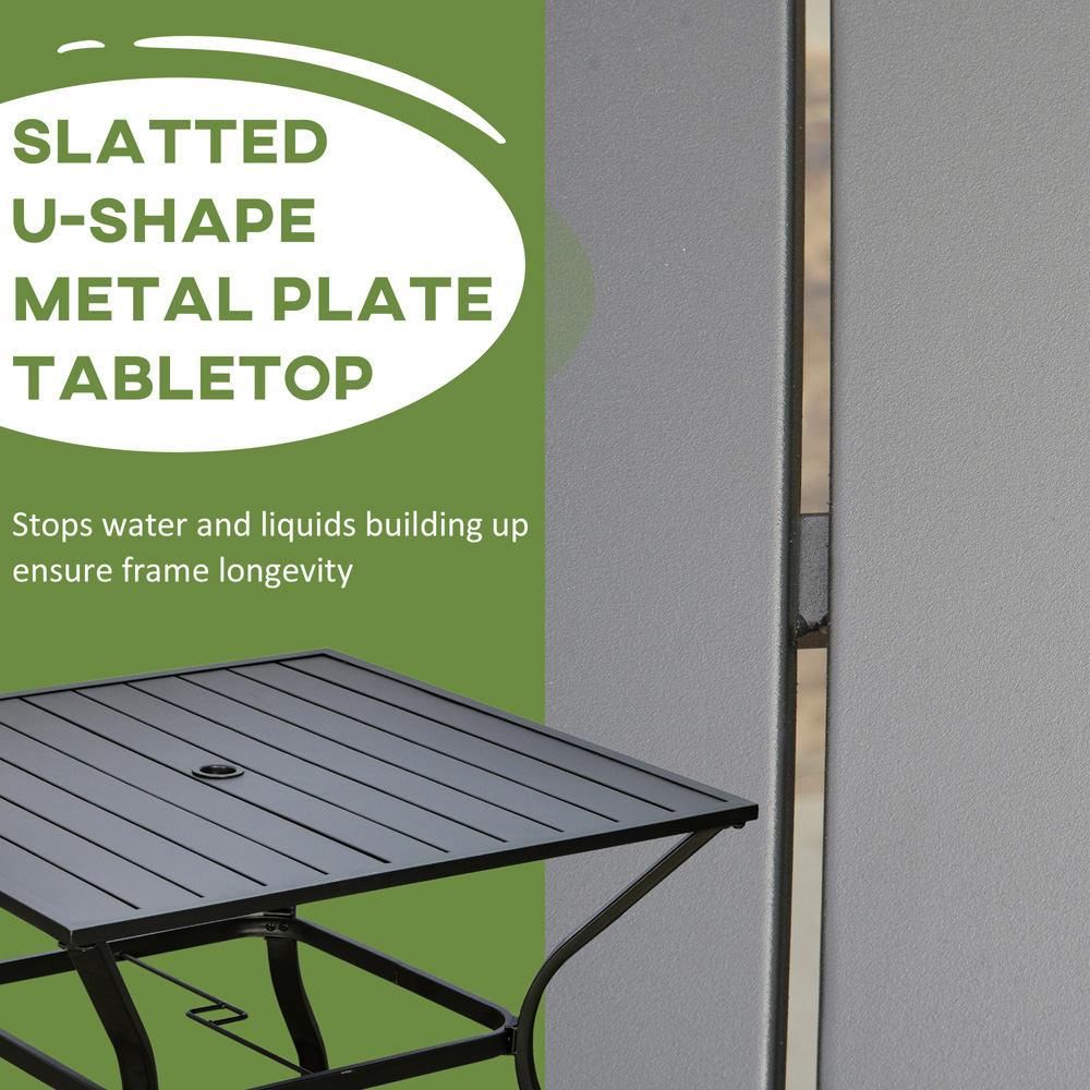 Outsunny 4 Seater Slatted Metal Plate Top Garden Dining Table Black Image 5