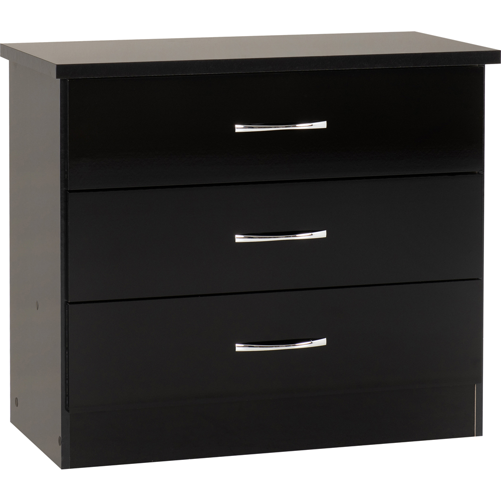 Seconique Nevada 3 Drawer Black Gloss Chest of Drawers Image 2