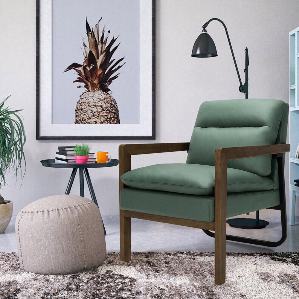 Costway Green Leather Accent Chair Image 4