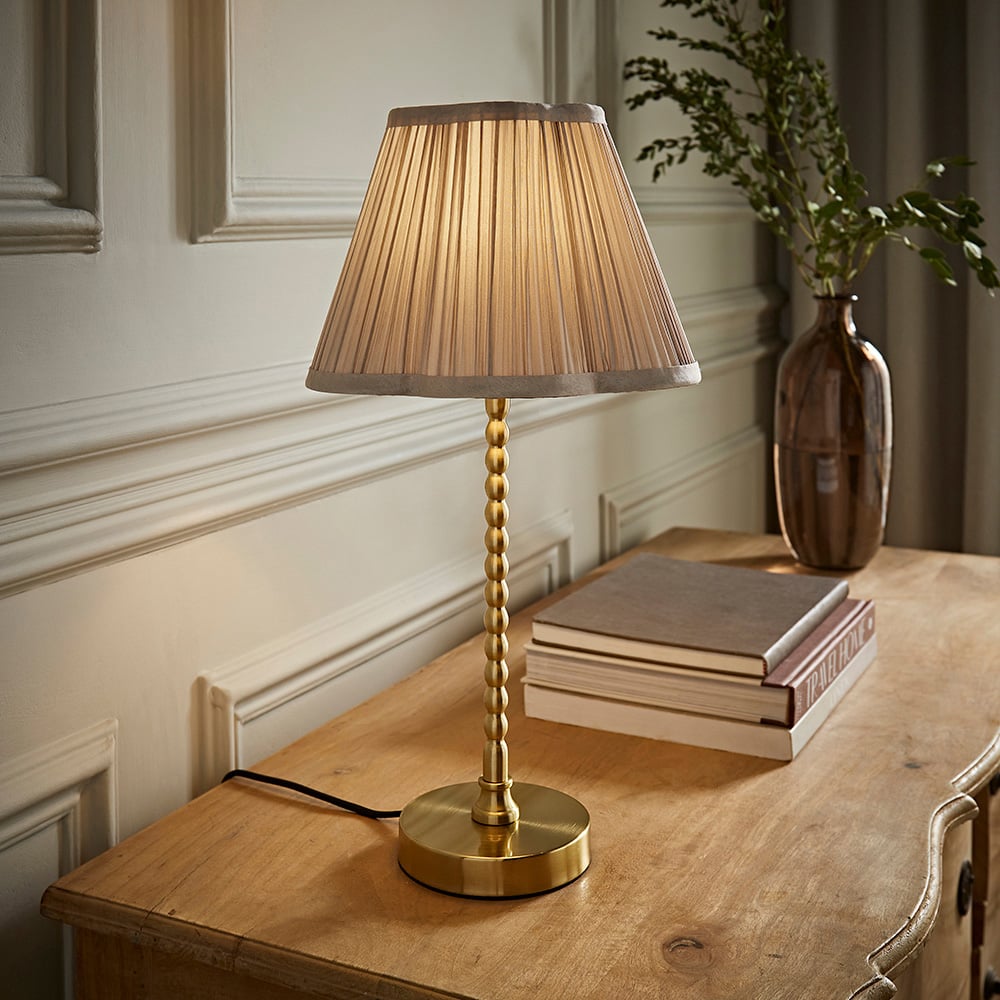 ValueLights Maeve Light Grey Pleat Faux Silk Scallop Shade Gold Bobbin LED Table Lamp Image 6