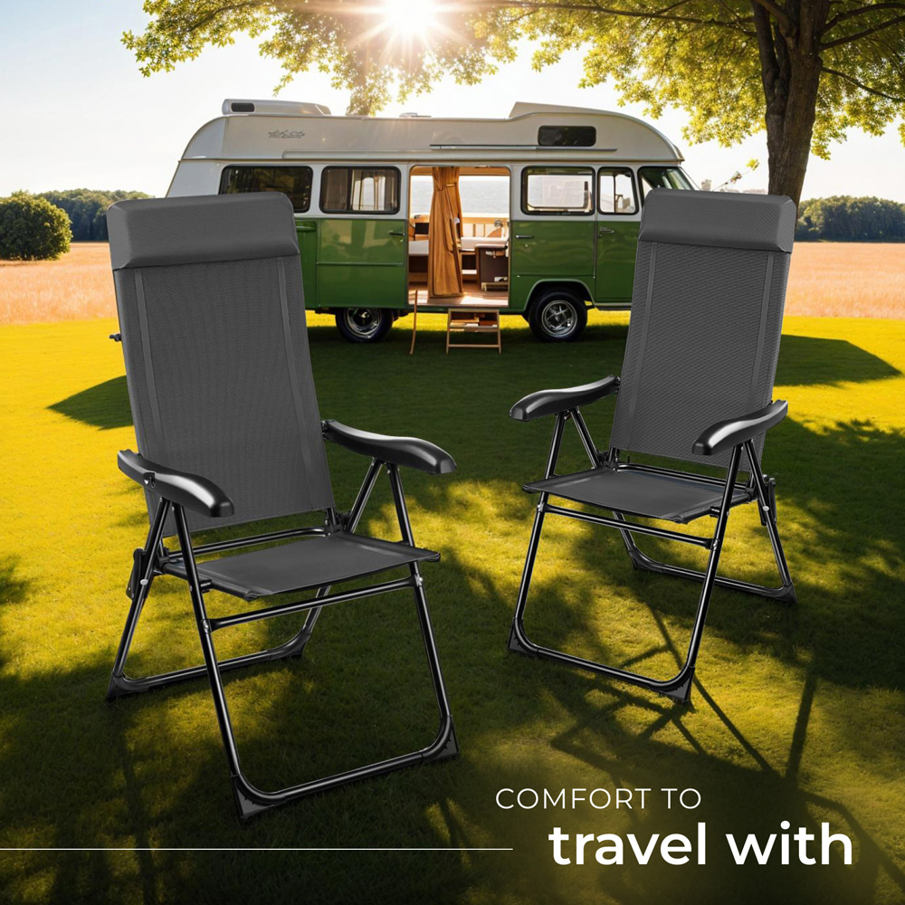 tectake Mauritz Set of 2 Anthracite Reclining Camping Chair Image 8