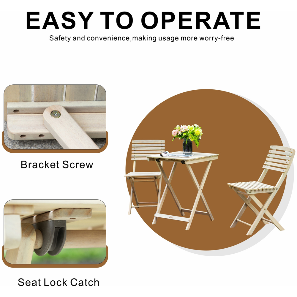 Direct Wicker 2 Seater Sanded Natural Finish Wooden Square Foldable Bistro Set Image 8