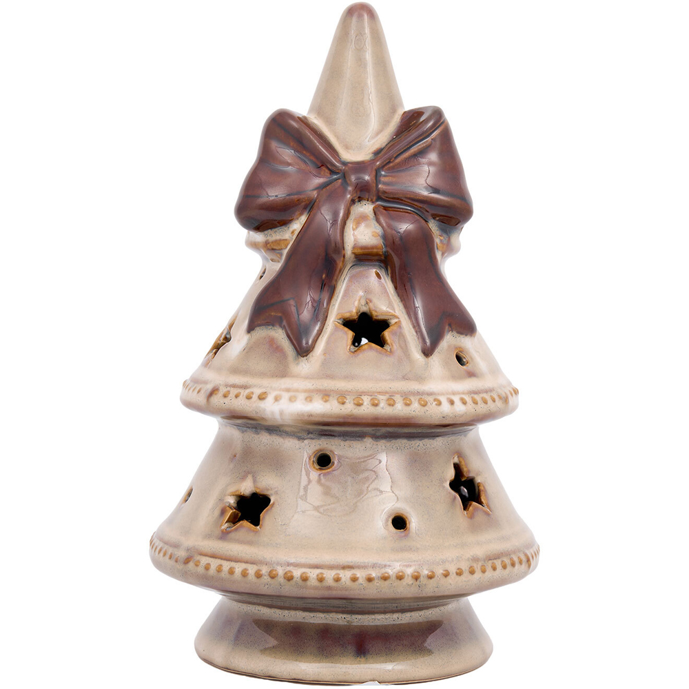 LED Glazed Brown Bow Christmas Tree Ornament Image 2