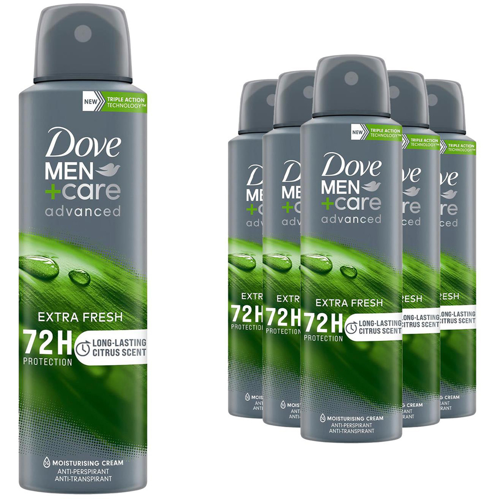 Dove Men+Care Advanced Extra Fresh Anti-Perspirant Deodorant Aerosol 150ml 6 Pack Image 1