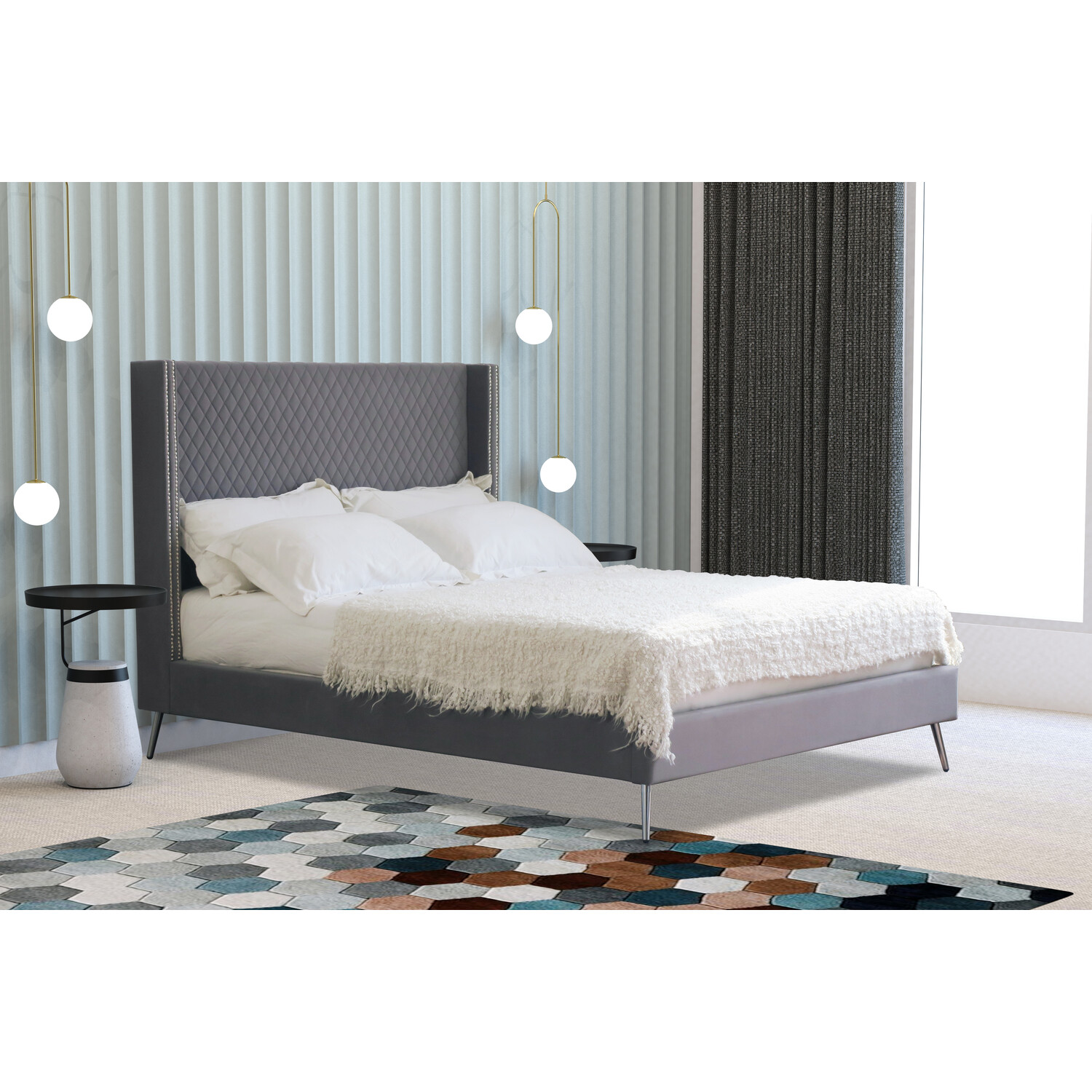 Vanessa King Size Grey Bed Image 6