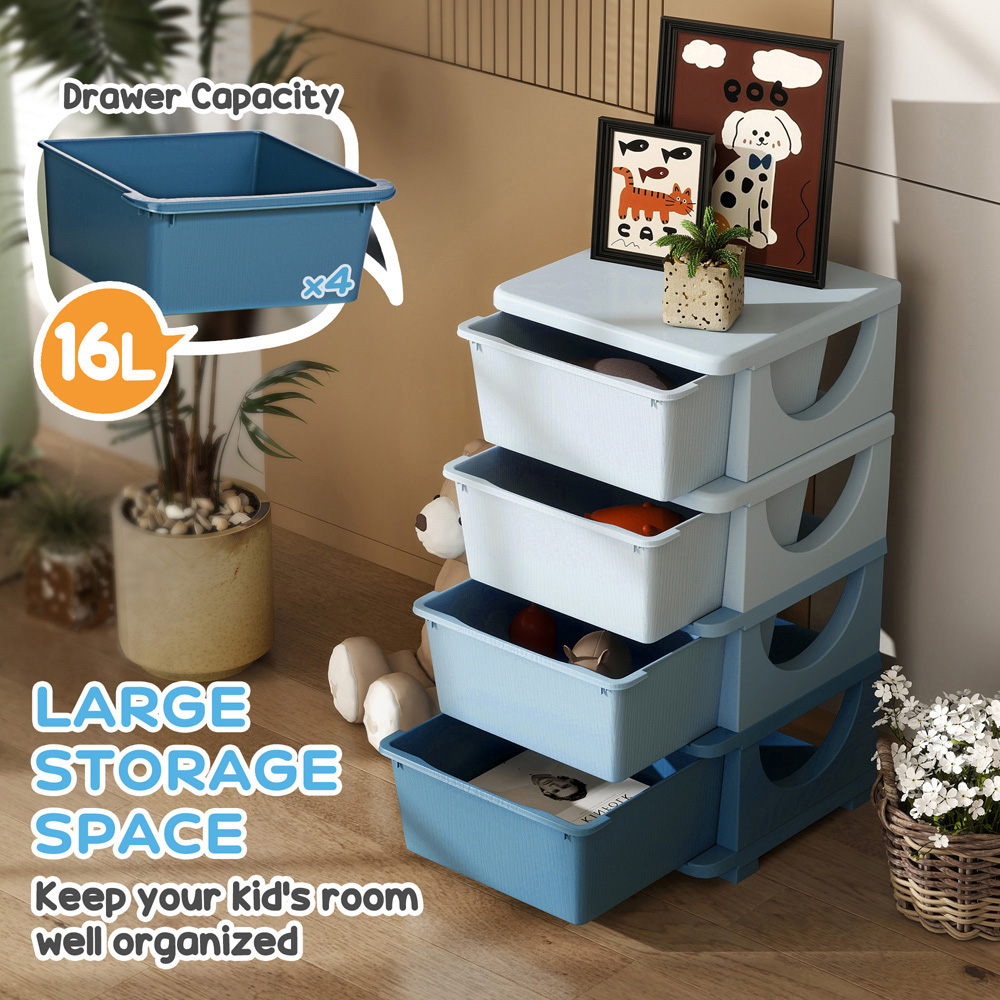 HOMCOM 4 Drawer Blue Kids Chest of Drawers Image 8