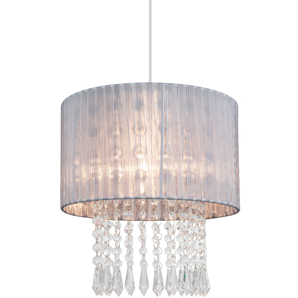 Cosylyte Winni Silver Grey Beaded Voile Easyfit Modern Lamp Shade Image 3