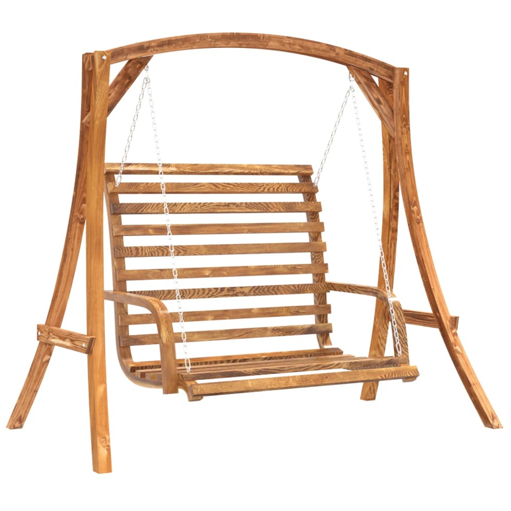 vidaXL Brown Solid Spruce Wood High Backrest Swing Bed Image 2
