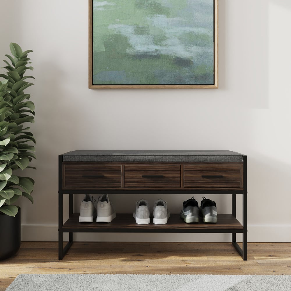 GFW Quinn 3 Drawer Single Shelf Industrial Shoe Storage Bench Image 6