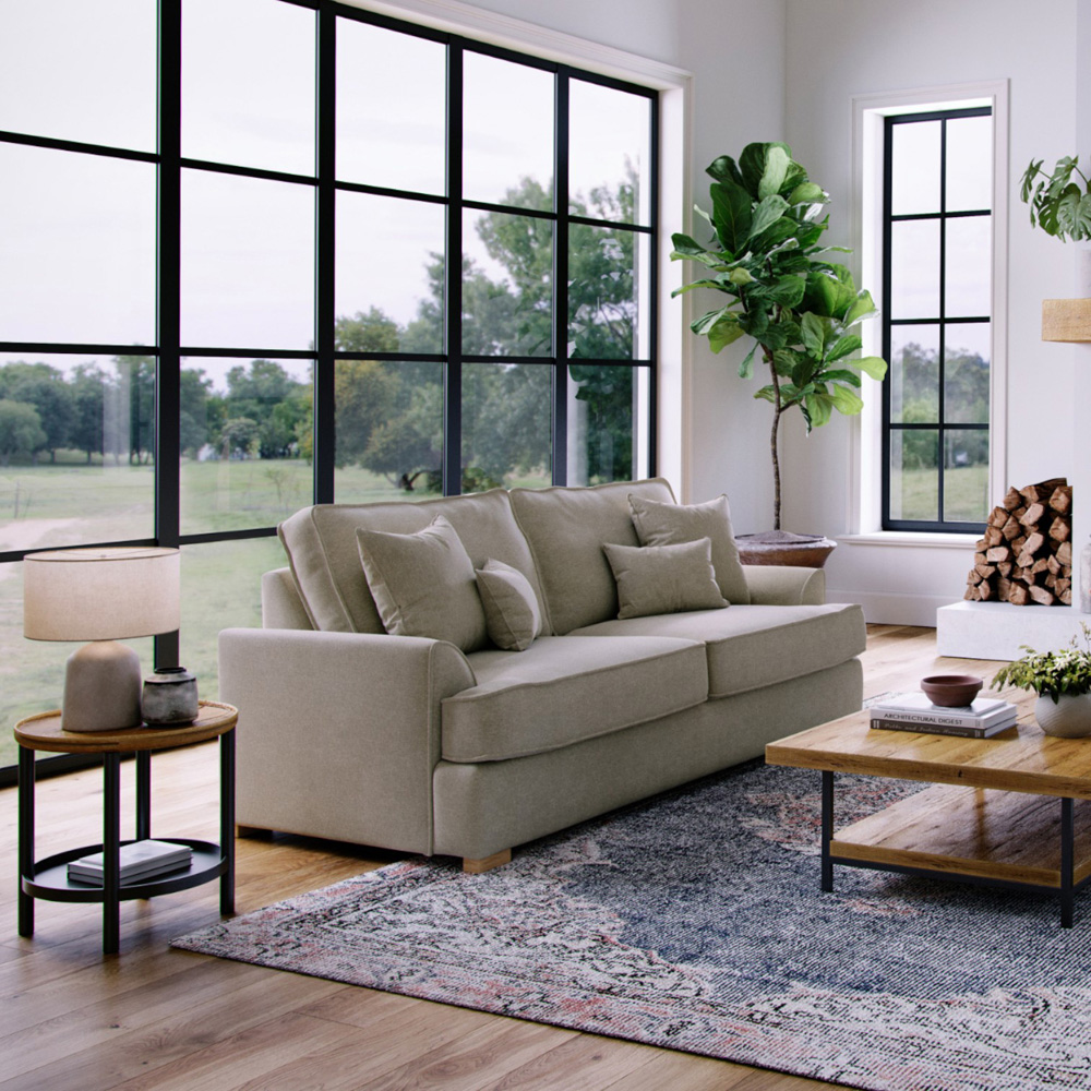 Alba City 3 Seater Stone Fabric Sofa Image 5