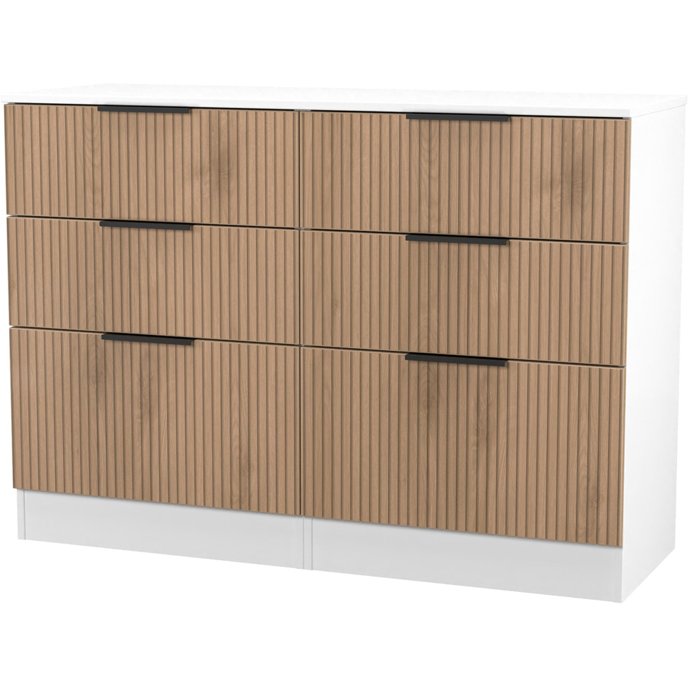 Crowndale Java 6 Drawer Slatt Effect and White Wide Midi Chest of Drawer Image 4