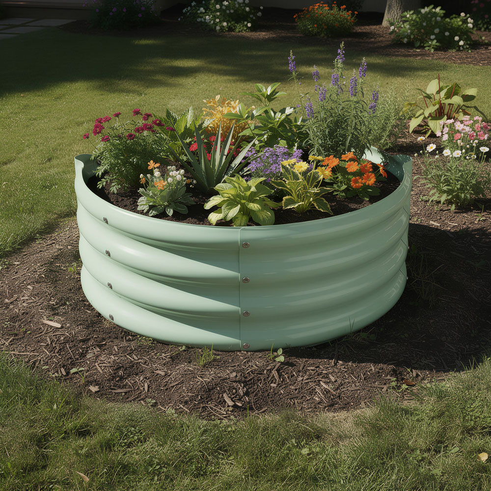 Harbour Housewares Green Semicircle Galvanised Steel Raised Garden Bed 120 x 60cm 2 Pack Image 3