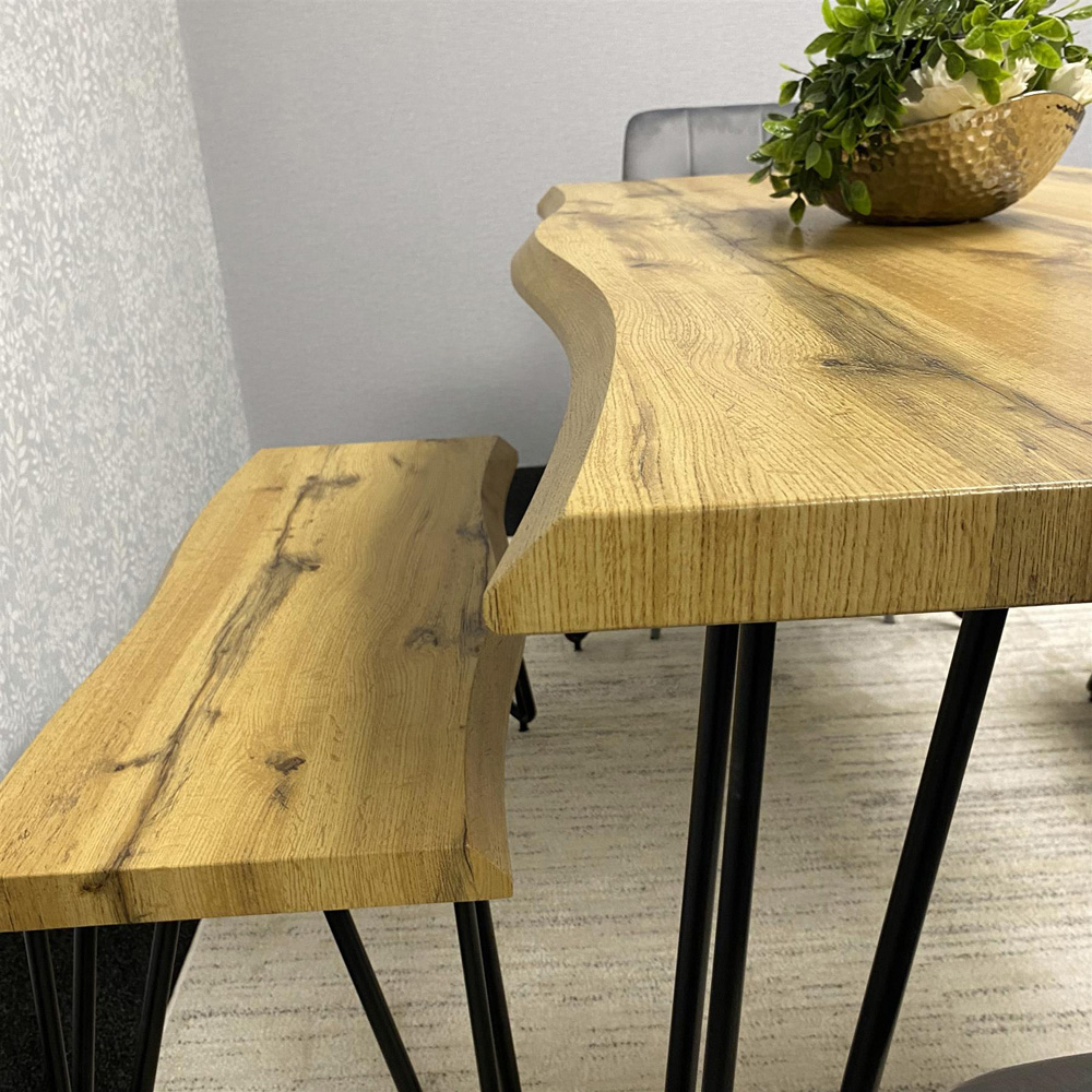 Kosy Koala 6 Seater Velvet Wooden Dining Set with Bench Grey Image 2