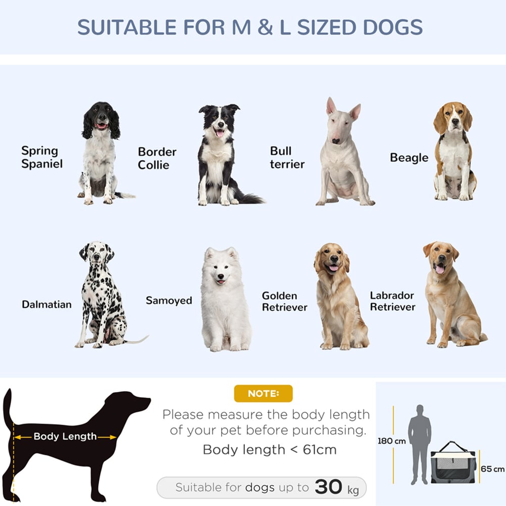 PawHut Grey Foldable Large Dog Pet Carrier with Cushion Image 5