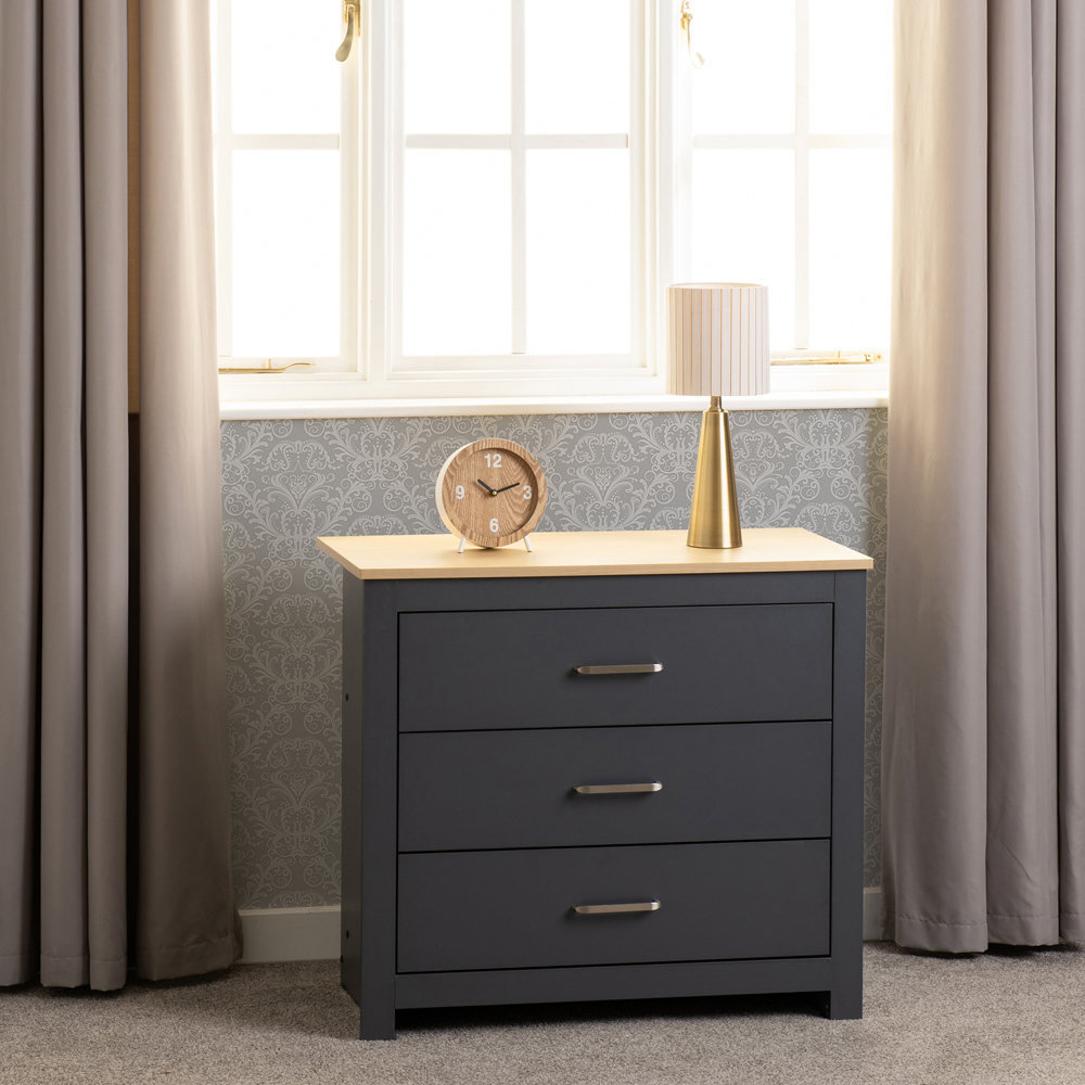 Seconique Portland 3 Drawer Grey and Oak Effect Chest of Drawers Image 9